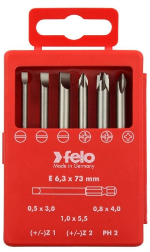 Набор бит SL/Z (+/-) Industrial 73 мм в кейсе, 6 шт Felo 03192716